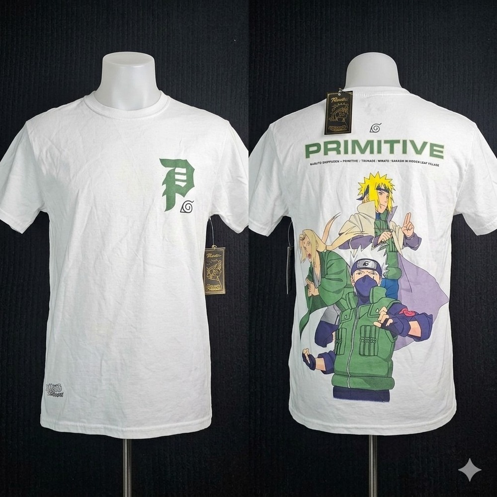 Primitive x Naruto Shippuden Shirt Small NWT White Kakashi Minato Tsunade Rare